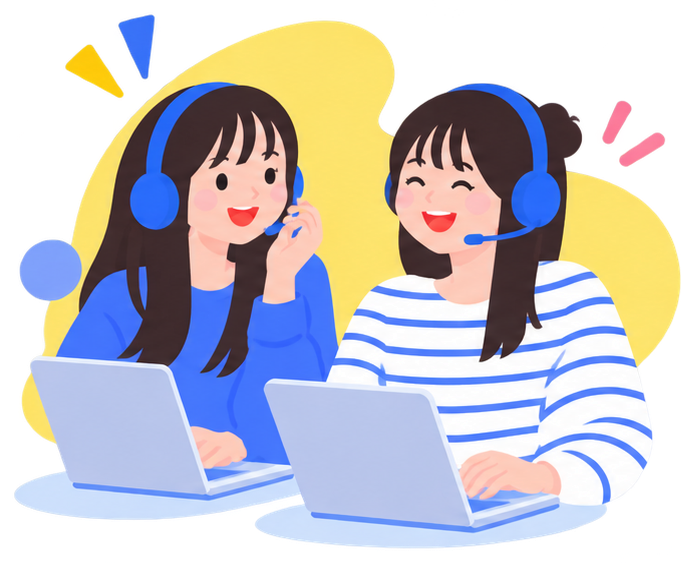 ヘッドセットをつけて架電するアポインター2名のイラスト