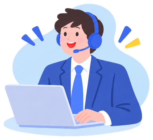 ヘッドセットをつけて電話営業をするメンバーのイラスト